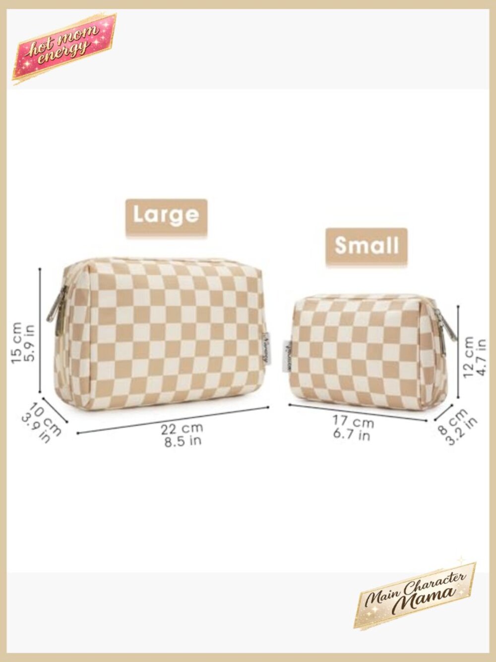 Large Checkered Cosmetic Bag Travel Organizer with Compartments Water-Resistant - Picture 6 of 6